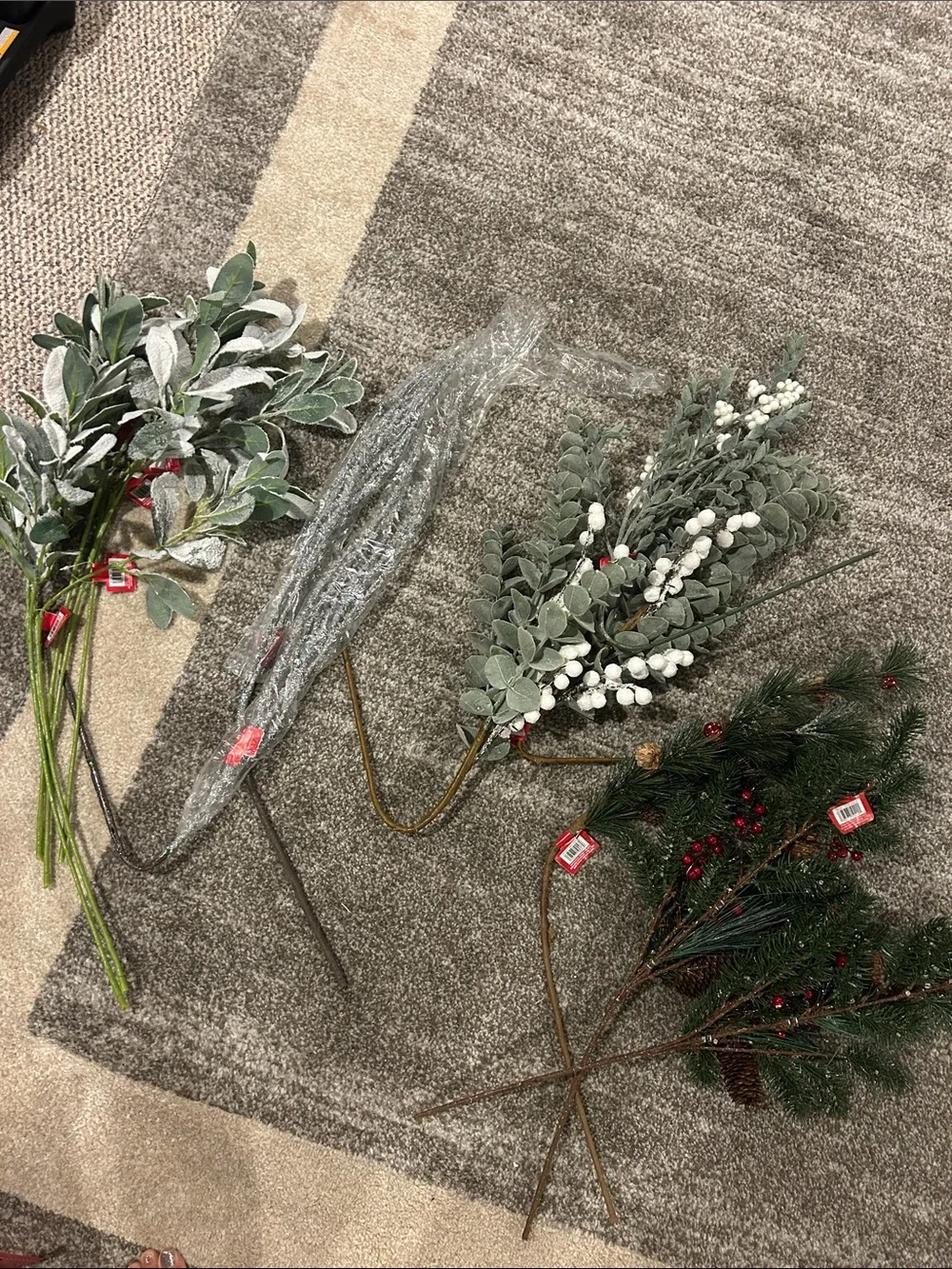 Assorted 13 Holiday Greenery Stems - White, Green, Silver